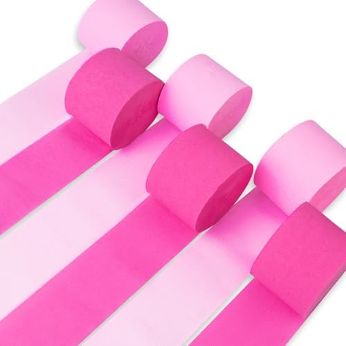 PartyWoo Pink Crepe Paper 6pcs 492 FT Pastel Hot Light Baby Pink Streamers by PartyWoo