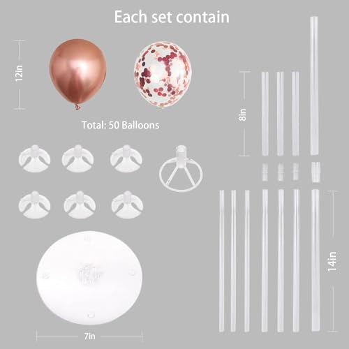 6 Set Balloon Stand Kit for Table Centerpieces With Balloon and Base Party Decorations for Birthday Wedding Retirement Graduation Baby Shower (Rose Gold) - Image 6