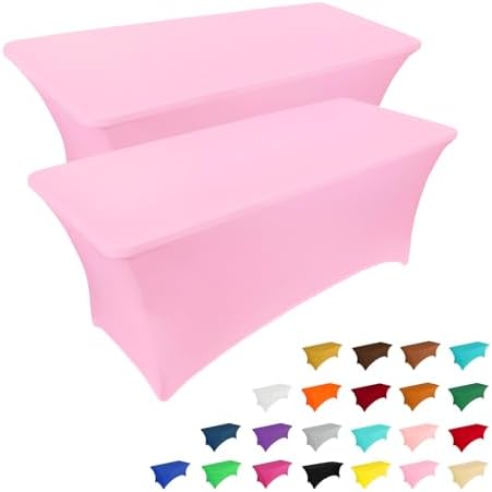 IVAPUPU 2 Pack 4FT Table Cloth for Rectangular Spandex Pink Table Cover by IVAPUPU