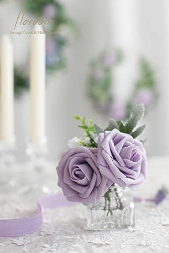 Floroom Artificial Flowers 25pcs Real Looking Lavender Purple Ombre Colors Foam Fake Roses with Stems for DIY Wedding Bouquets Bridal Shower Floral Centerpieces Party Tables Home Decorations - Image 5