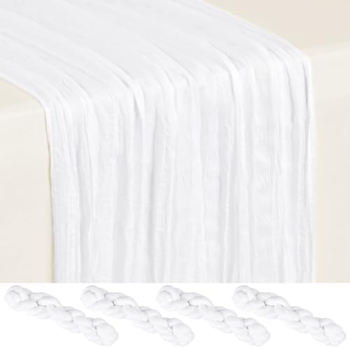 4 Pack White Cheesecloth Table Runner 17x108 Inches Boho Home Decor by Showgeous