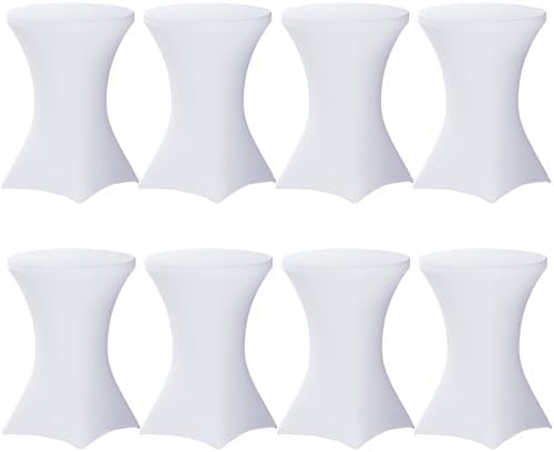 Fixwal 8 Pack Cocktail Tablecloth Bar Top Table Covers Round White Spandex by Fixwal