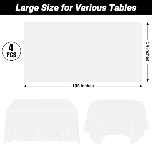 QZYL 4 Packs White Plastic Tablecloth, Large Sturdy Disposable Table Cloth - Image 2