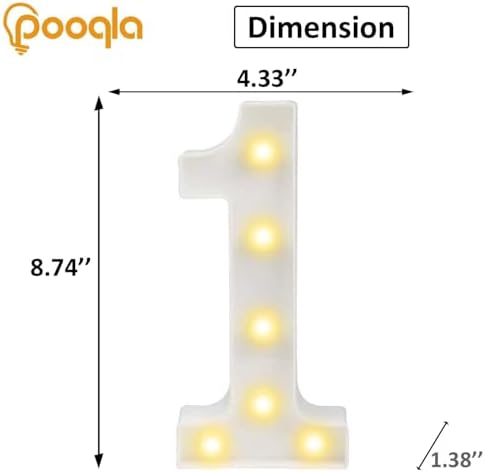 Pooqla Decorative Led Light Up Number Letters, White Plastic Marquee Number Lights Sign Party Wedding Decor Battery Operated Number (1) - Image 3