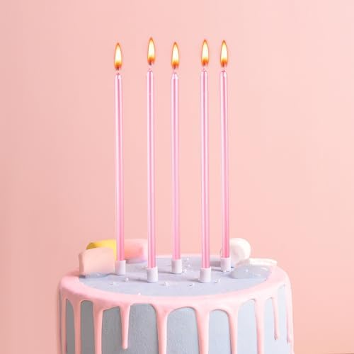 PHD CAKE Pink Long Thin Metallic Birthday Candles, Cake Candles, Birthday Parties, Wedding Decorations, Party Candles - Image 2
