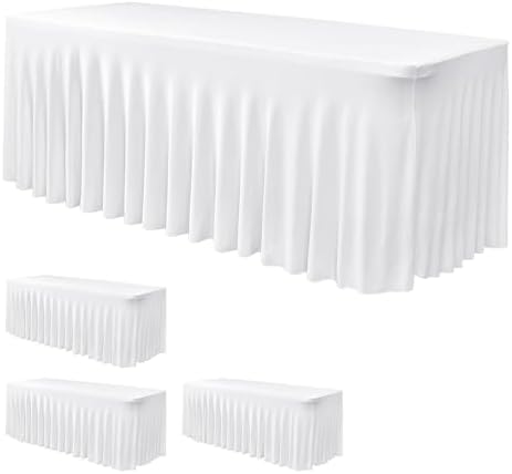 White Spandex Table Skirt for 8 Foot Rectangle Tables 4 Pack 96x30 In by Nasitoshomedecor