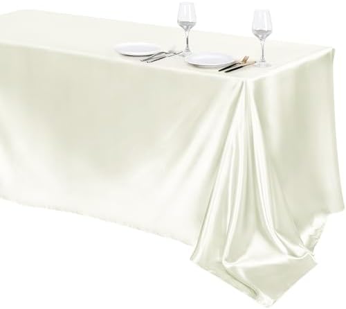 TURSTIN 1 Pack Ivory Satin Tablecloth 102 x 58 Inch Overlay Table Cover by TURSTIN