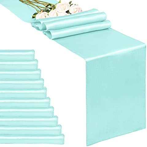10-Pack Aqua 12 x 108 inches Long Premium Satin Table Runner by REWOMC