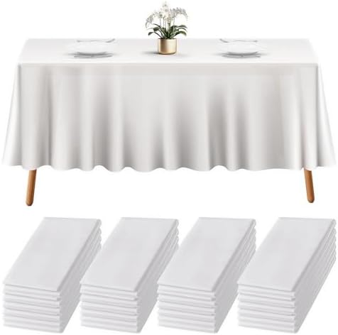 Prestee 24 Pack Plastic Table Cloth Disposable - 108" x 54" White Table Cloth Rectangle for Indoor or Outdoor Use - White Tablecloths for Weddings, Parties - Plastic Table Cover for Fine Dining Events by Prestee
