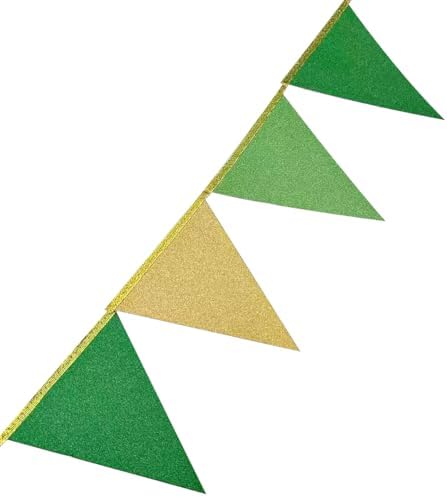 Green Gold Party Decorations Pennant Banner Flag Glitter Green Gold Triangle Hanging Bunting for Birthday Graduation Retirement Bridal Shower Wedding Bachelor Spring Summer Master Golf Themed Party - Image 5