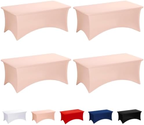 Fixwal 4 Pack 6FT Light Pink Tablecloth Rectangle Spandex Table Cover by Fixwal