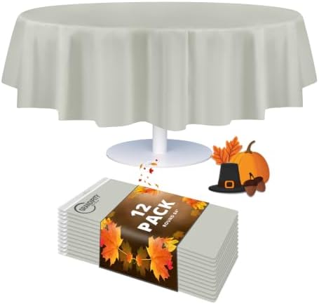 Grandipity Plastic Table Cloth Disposable 12 Pack 84" Round Light Grey by Grandipity