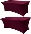 6FT Burgundy Table Cloth - 2 Pack Fitted Stretch Rectangle Spandex Tablecloth, Washable Table Cover for Party, Picnic, Wedding, Banquet, Birthday and Festival(30" x 72") by Lemict