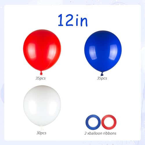 100pcs Red White and Blue Balloons, 12 inch Independence Day Patriotic Balloons for 4th of July Graduation Baseball Birthday Party Decorations - Image 2