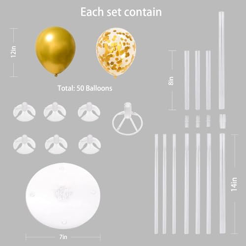 6 Set Balloon Stand Kit for Table Centerpieces With Balloon and Base Party Decorations for Birthday Wedding Retirement Graduation Baby Shower (Gold) - Image 6