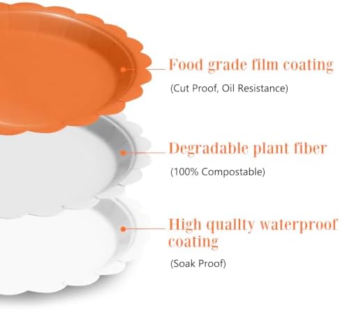 105PCS Orange Paper Plates & Napkins Set,7inch Scallope,with Forks - Image 4
