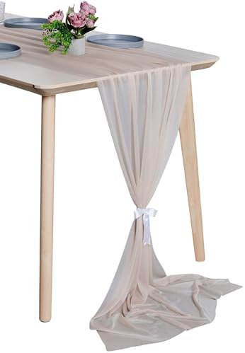 Pack of 25 Chiffon Table Runners 29 x 120 Inch, 10FT Long - Nude by MDS