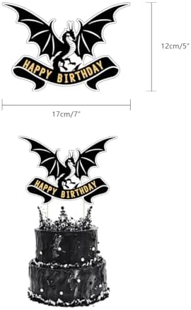 Dragon Birthday Party Decoration, Cool Banner Cupcake Toppers and Balloons for Dragon Themed Party, Black Gold Birthday Supplies for Boys - Image 5