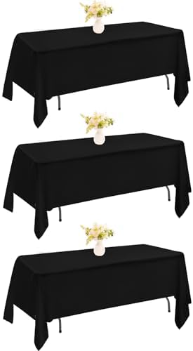 3 Pack Rectangle Black Table Cloth Bulk Washable Polyester Table Cover for Wedding Dining Table Buffet Parties Banquet Decoration（60x102Inch, Black） by JALANCY