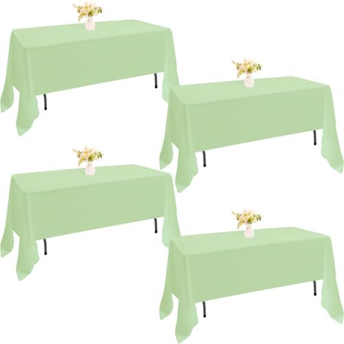 4 Pack Rectangle Tablecloth 60x126 Inch Sage Green Table Cloth for 8 Foot Rectangle Tables Washable Polyester Table Cover for Wedding Dining Tables Parties Banquet（60x126 Sage Green） by JALANCY
