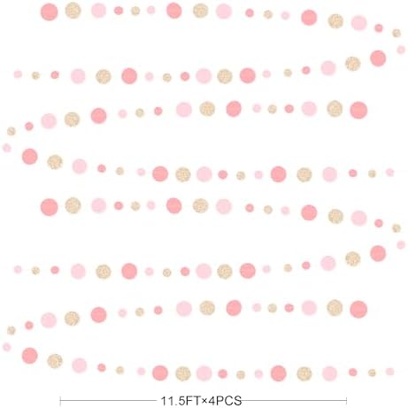 Champagne Gold Rose Pink Polka Dot Garland Champagne Dusty Pink Circle Dot Hanging Streamer Banner for Birthday Bridal Shower Wedding Engagement Retirement Boho Party Decorations Supplies - Image 2