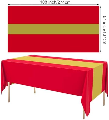 Oudain 3 Pcs Plastic Disposable Table Cloth 54" x 108", Gold, Red - Image 2