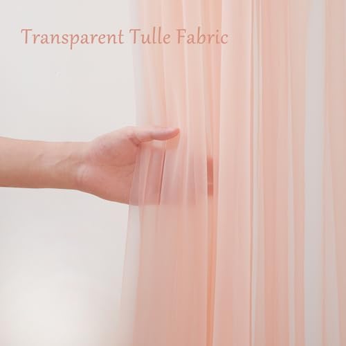 10×10ft Peach Tulle Backdrop Curtain with Lights String for Parties, Sheer Photo Curtain Backdrop Drapes for Wedding Party Photography Backgrounds - Image 4