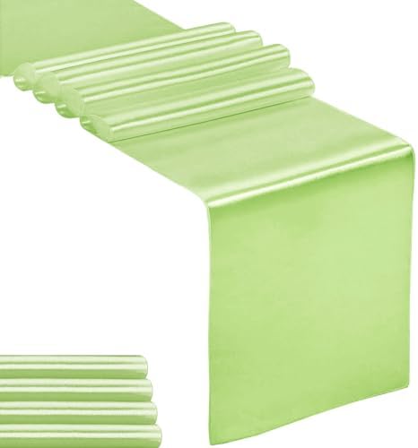 5-Pack Satin Table Runner Light Green 12 x 108 inches Long, Table Runners for Wedding, Birthday Parties, Banquets Decorations（5 Pack, 12x108 Inch, Light Green） by Hahuho