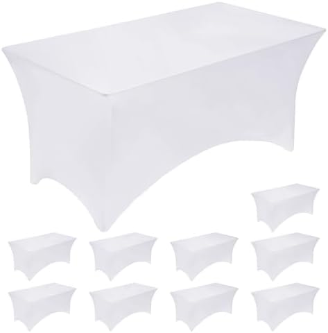 Fixwal 10 Pack 8FT White Tablecloth Rectangle Spandex Fitted Table Cover by Fixwal