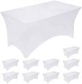 Fixwal 10 Pack 8FT White Tablecloth Rectangle Spandex Fitted Table Cover by Fixwal
