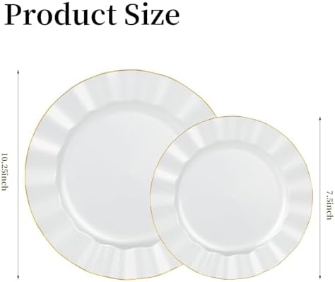 120PCS Pearl White Plastic Plates, Wavy Plates with Gold Rim - Image 2