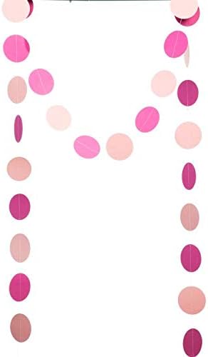 WEVEN Pink Paper Garland Circle Dots Party Garland Streamer Backdrop Hanging Decorations, 2.5" in Diameter, 20 Feet in Total - Image 2