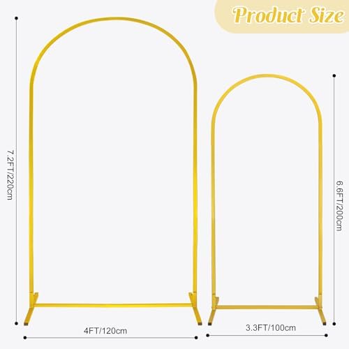 Gold Metal Arch Backdrop Stand 2 Set 7.2FT, 6.6FT Wedding Arch Stand Arched Door Frame for Birthday Party Baby Shower Ceremony Indoor Outdoor Celebration Decor (7.2FT, 6.6FT) - Image 2