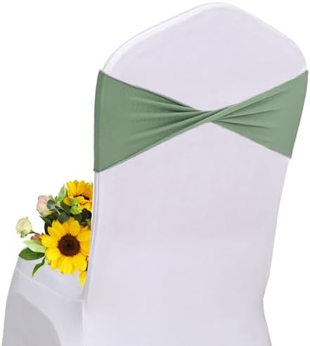 Spandex Sage Green Chair Sashes Bows 30 Pcs Sage Chair Sashes Elastic Chair Cover Bands Ties Without Buckle for Wedding Birthday Party Ceremoney Events Decoration by Unknown