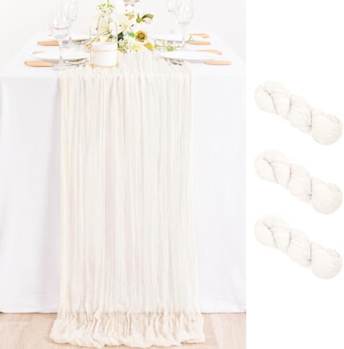 Ivory Cheesecloth Table Runner Farmhouse Fall Table Runner 10ft, 3 Pack by MLMC