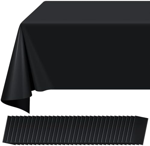 32 Pack Black Plastic Tablecloth for Rectangle Tables, Premium Decorative Black Disposable Table Cloths for Parties, Bulk Rectangle Party Table Cover for Birthday, Wedding, Anniversary, 54 x 108 Inch by RAGNHILD