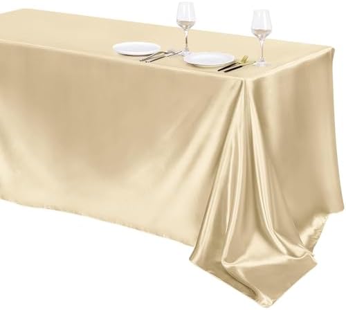 TURSTIN 1 Pack Champagne Satin Tablecloth 102 x 58'' Overlay Table Cover by TURSTIN
