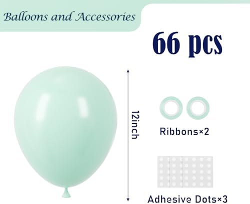 Voircoloria 66pcs Mint Green Pastel Green Latex Party Balloons, 12inch - Image 2