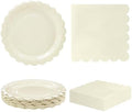 HEIPINIUYE 50 Pcs Ivory Paper Plates and Napkins Party Supplies Include 7'' Ivory Scalloped Plates and 6.5'' Paper Napkins Disposable Tableware Set for Dinner Wedding Birthday Party (Serves 25) by HEIPINIUYE