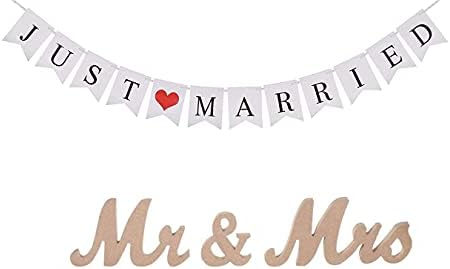VIOPVERY Wooden Mr & Mrs Wedding Sign with Just Married Banner,Wood Color - Image 5