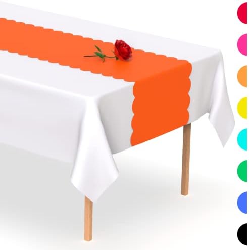 Orange Scallop Table Runner, Disposable Plastic, 5 Pack, 14x108in - Image 7