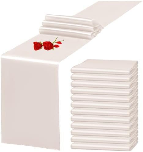 12 Pack Ivory Satin Table Runner 12 x 108 Inch Long Premium Table Runners for Wedding Party Events Decoration, Birthday Parties, Banquets Decorations, Graduations, Engagements by YMHPRIDE