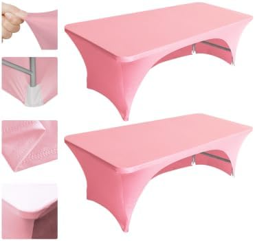 Eurmax USA 2-Pack Spandex Table Cover 6 ft. Fitted 30+ Colors Polyester Tablecloth Stretch Spandex Table Cover-Table Toppers,6 FT Table Cover Open Back (Hot Pink) by Eurmax