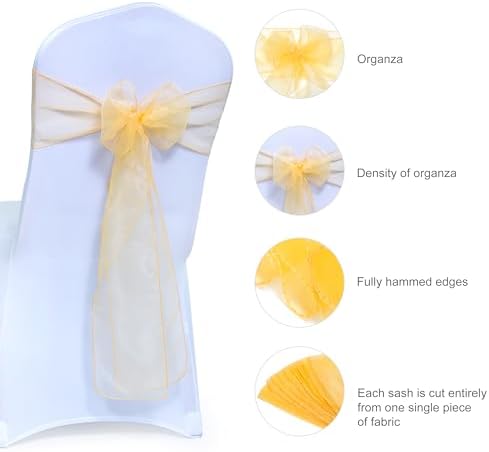 MDS Pack of 300 Organza Chair Sashes for Wedding & Event Décor – Gold - Image 6