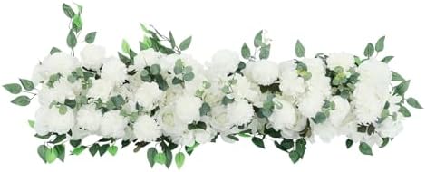 Artificial Flowers, 100cm Artificial Flowers Row, Artificial Flower Row for Home Decor, Wedding Centerpiece, Realistic Fake Flowers (White) by KUMOYOU