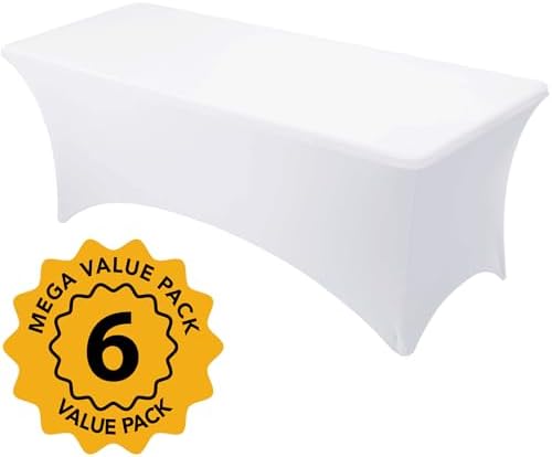 6-Pack Premium White Spandex Tablecloths for 8ft Rectangle Tables - Image 2