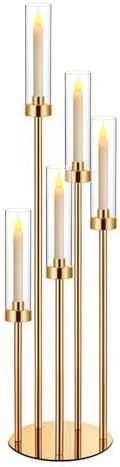 35in 1 Set Gold Candelabra Candle Centerpieces for Tables Candlesticks Holder Wedding Centerpieces Table Decorations Acrylic lampshade Fit 0.9" LED Candle by MEISHAONV