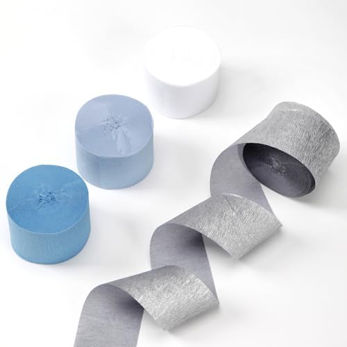 Light-Dusty Blue White-Silver Party-Decorations Streamers - 8 Rolls Birthday Graduation 2026 Baby Bridal Shower Crepe Tissue Paper Streamer,Bachelorette Engagement Garland Decor Panduola - Image 4