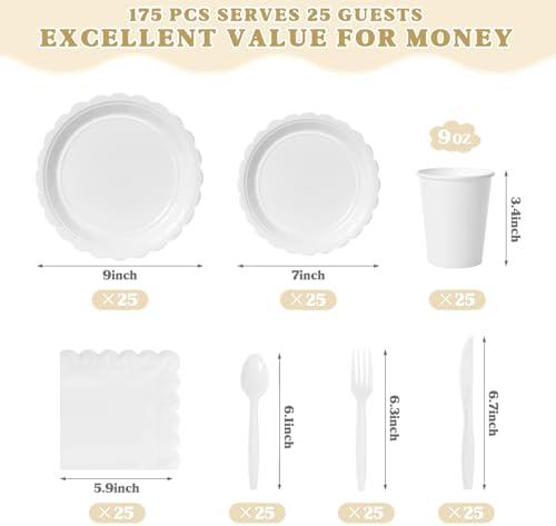Vyntra 175 Pcs White Paper Plates and Napkins Party Supplies - Image 2