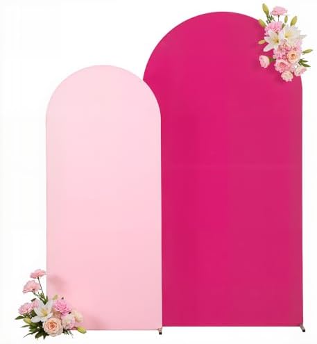 7.2FT 6FT Arch Backdrop Cover for Wedding, Set of 2 Stretchy Spandex Fitted Arch Stand Cover for Baby Shower, Birthday Party Decor, Chiara Backdrop Cover with Double-Sided Design(Pink, Hot Pink) - Image 4